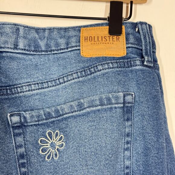 Hollister Mom Jeans Sz 31 Short Blue Embroidered Floral Curvy High Rise Raw Hem - Picture 7 of 10